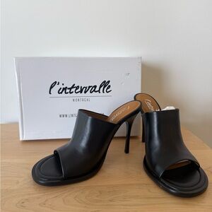 L'INTERVALLE Black Open-Toe Heeled Mules